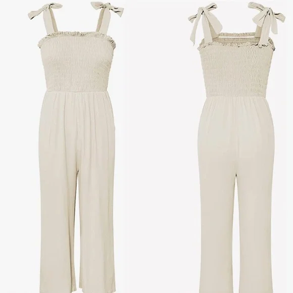 NWOT Cream Smocked, Wide-Leg Jumpsuit - Picture 2 of 8